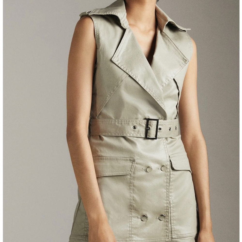 Karen Millen Size US 2 Coated Denim Belted Mini Trench Dress
